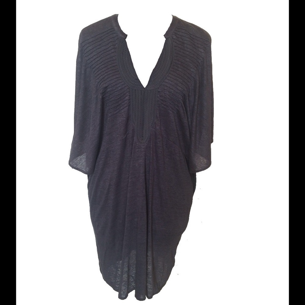 Patterson J Kincaid 100% Linen Pleated Top V-Neck Gray Tunic • Size S 🗣